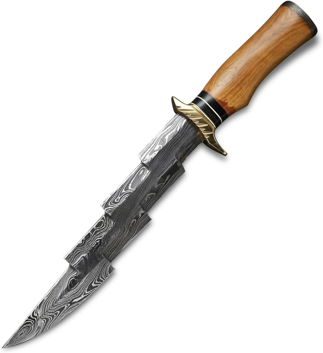 Handmade Damascus Bowie Knife with Sheath - 14” Full Tang Fixed Blade Gift for Men - Zigzag Blade Design Hunting Knife with Wood Handle for Survival, Tactical, Camping, Hiking