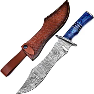 Handmade Damascus Steel 15 Inches Bowie Knife Pakka Wood Handle with Damascus Guard Ideal for Hunting, Camping Outdoor - Fixed Blade Bushcraft Large Knife