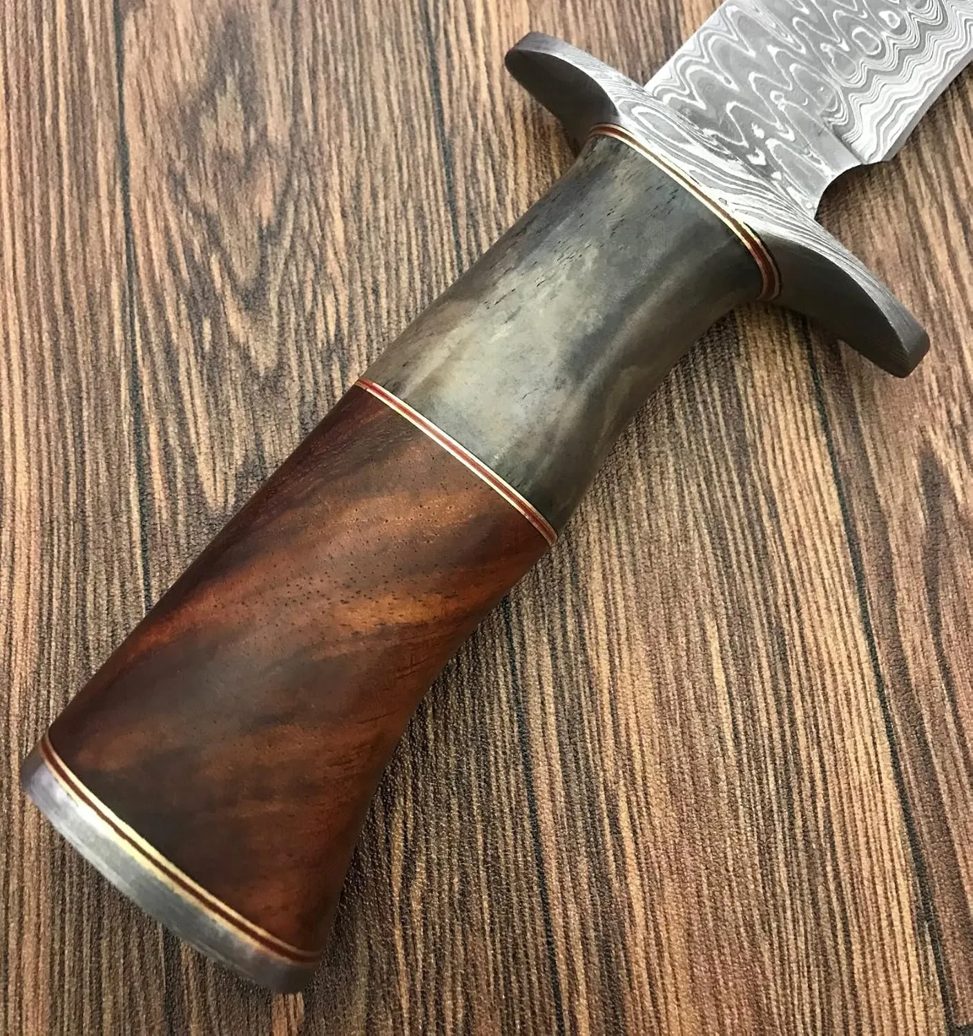 Handmade Damascus Steel 15.25 Inches Bowie Knife - Solid Marindi Wood/Bone Handle(Case/Knife may vary slightly) (REG-49)