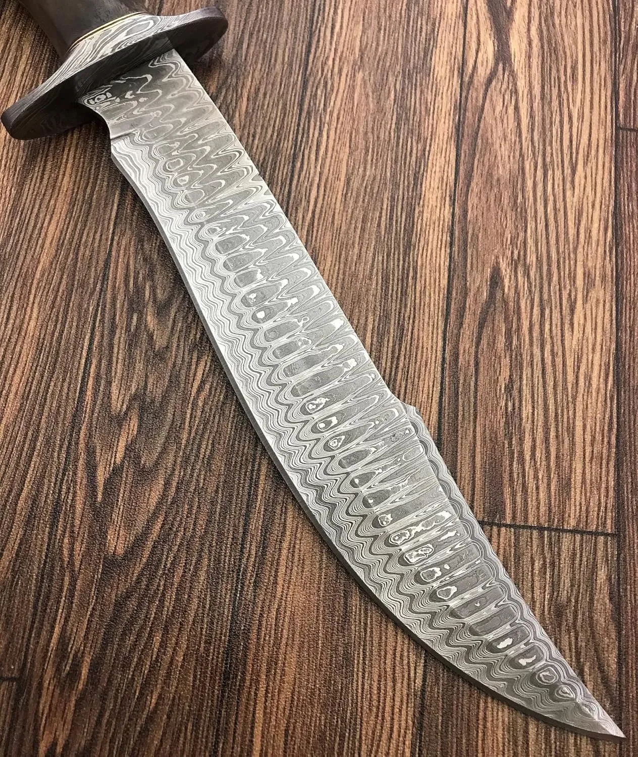 Handmade Damascus Steel 15.25 Inches Bowie Knife - Solid Marindi Wood/Bone Handle(Case/Knife may vary slightly) (REG-49)