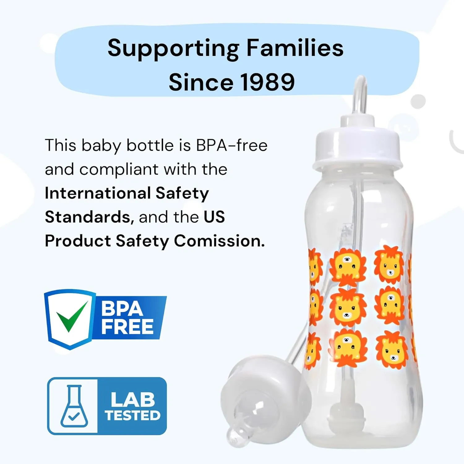 Hands-Free Baby Bottle - Anti-Colic Self Feeding 9 oz Baby Bottle Nursing System with Fast Flow Nipple/Teat 3m  Infant (2 Bottles - Lion)