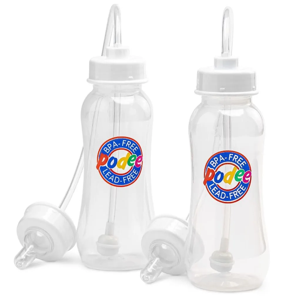 Hands-Free Baby Bottle - Anti-Colic Self Feeding 9 oz Baby Bottle Nursing System with Fast Flow Nipple/Teat 3m  Infant (2 Bottles - Podee Classic)