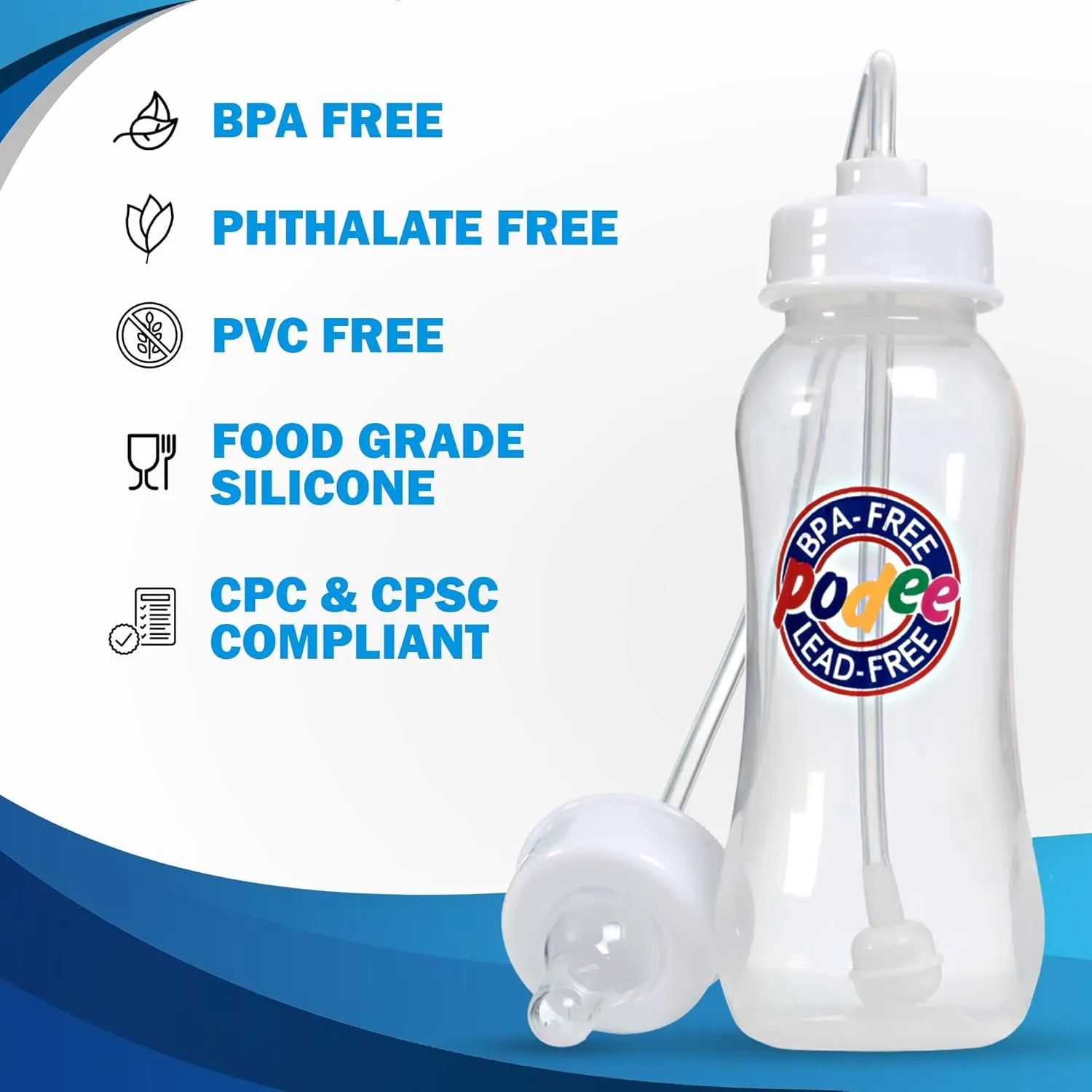 Hands-Free Baby Bottle - Anti-Colic Self Feeding 9 oz Baby Bottle Nursing System with Fast Flow Nipple/Teat 3m  Infant (2 Bottles - Podee Classic)
