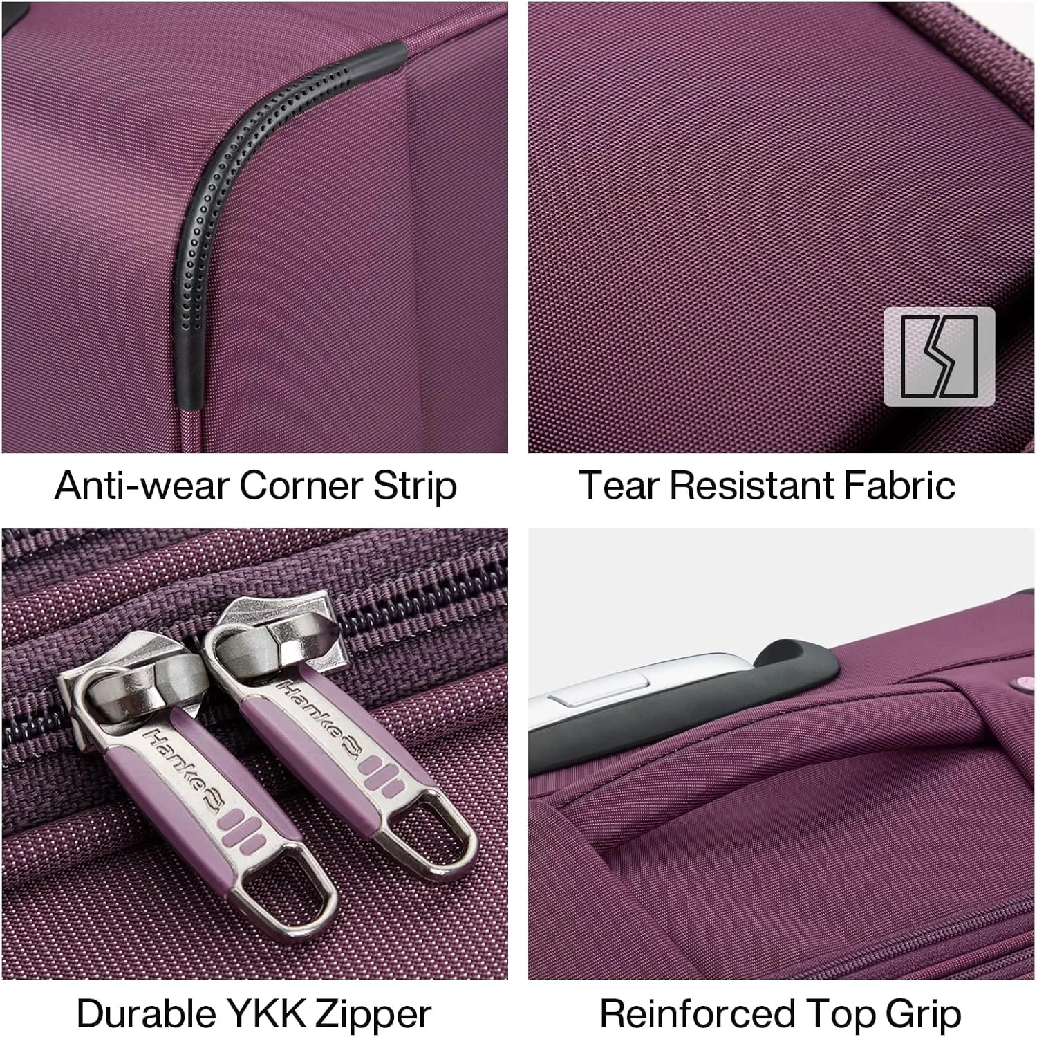 Hanke 16 Inch Underseat Carry On Luggage with Spinner Wheels Airline Approved, Small Rolling Suitcase Softside Underseater Lightweight TSA Travel Roller Suitcase Carry-On Bag(Purple)