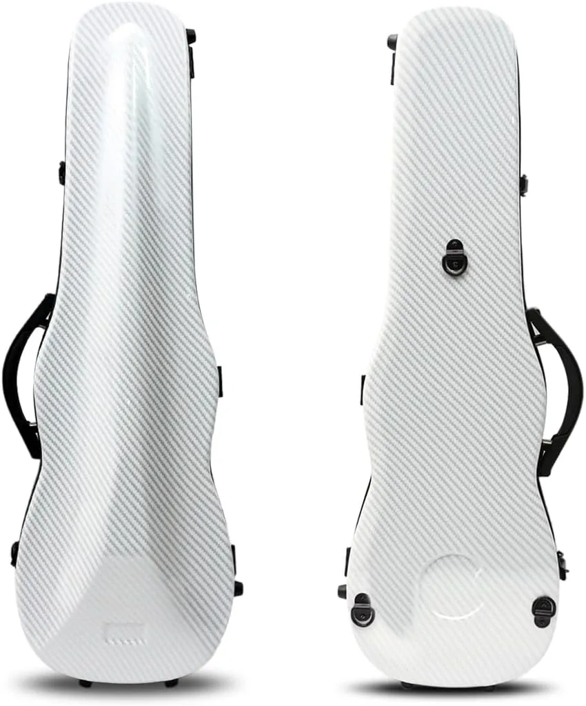 Hard Violin Case 4/4 Full Size Carbon Fiber Violin Box with reinforced carry handle Violin backpack with Back Straps (White)