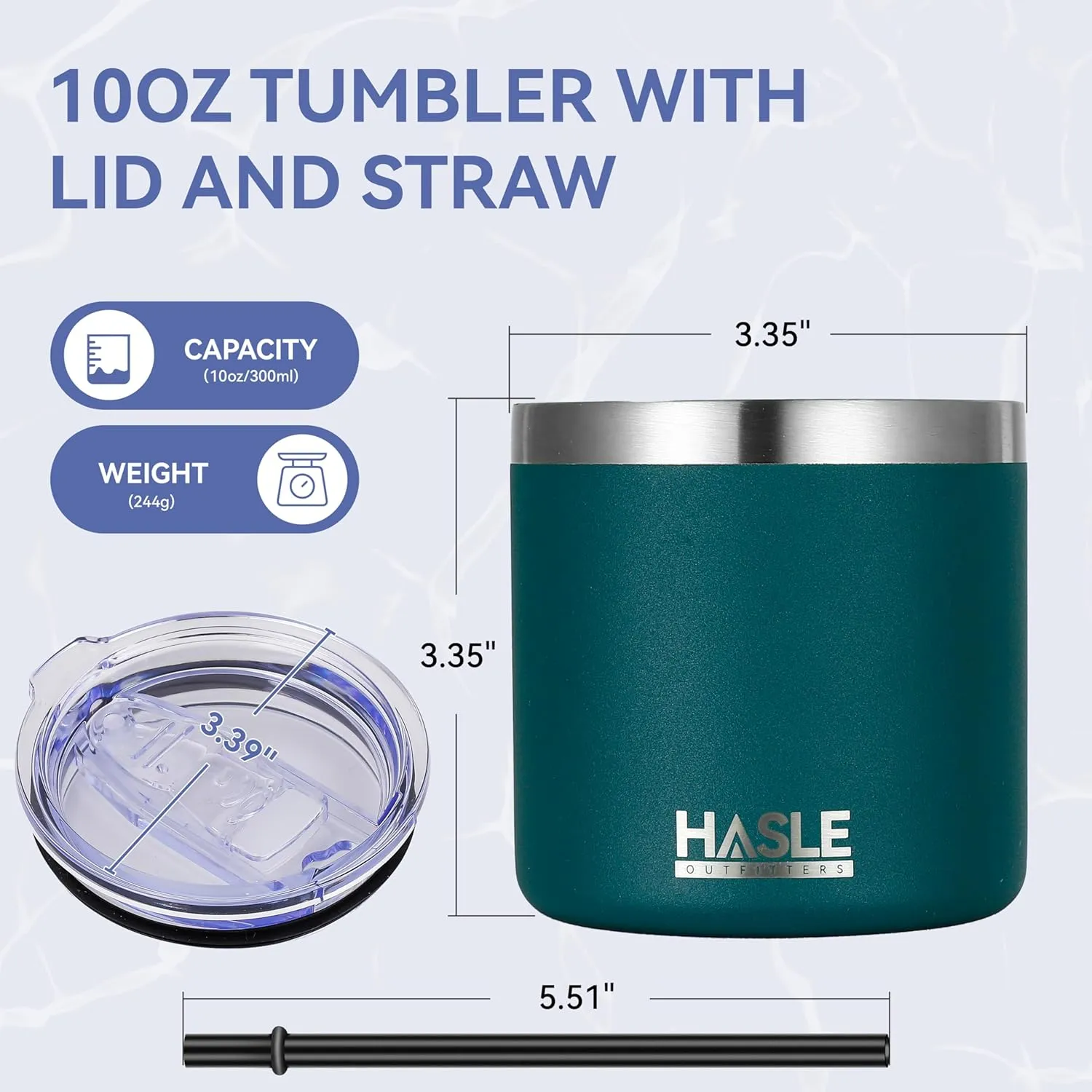 HASLE OUTFITTERS 10oz Insulated Tumblers with Lid and Straw,Stainless Steel Tumbler Travel Coffee Mug,Double Wall Reusable Tumbler Cup for Iced and Hot Drinks(Dark Green,12 Pack)
