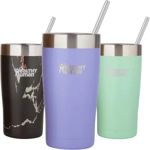 Healthy Human Stainless Steel Tumbler with Straw & Lid | Splash Proof Insulated Travel Cup | Eco-Friendly Coffee Tumblers | Water Cups with Straws Cleaner and Splash Proof Lids (20oz, Lilac)