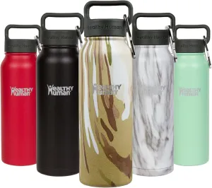 Healthy Human Stainless Steel Water Bottle | Double Walled Vacuum Insulated Water Thermos for Adults | Eco-Friendly Travel Bottles with Leak Proof Lid (Camo, 21 oz/ 621 ML)