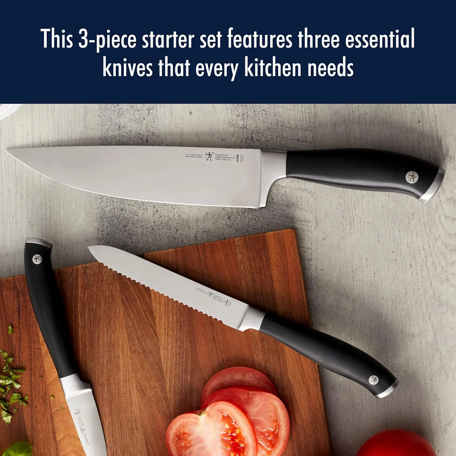 HENCKELS Forged Elite Razor-Sharp 3-Piece Kitchen Knife Set, Chef Knife, Paring Knife, Bread Knife, German Engineered Informed by 100  Years of Mastery