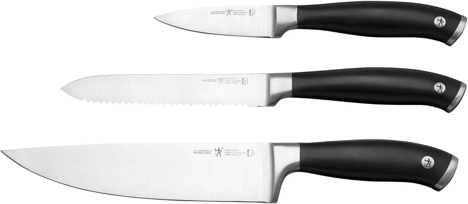 HENCKELS Forged Elite Razor-Sharp 3-Piece Kitchen Knife Set, Chef Knife, Paring Knife, Bread Knife, German Engineered Informed by 100  Years of Mastery
