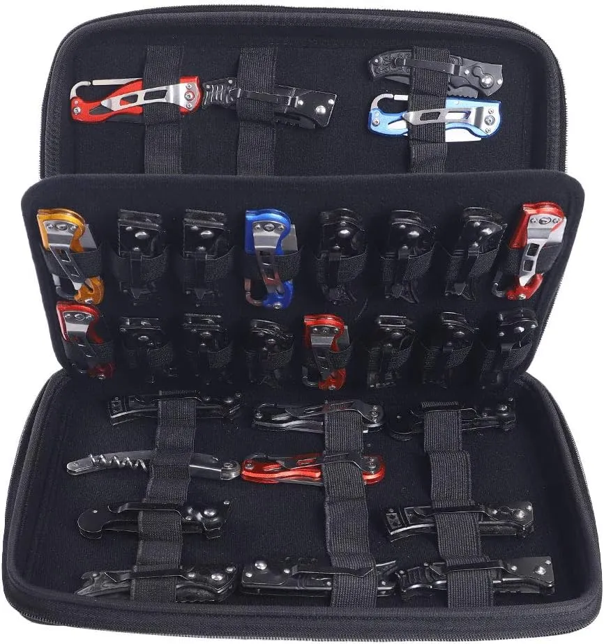 HERSENT Pocket Knife Display Case with 62 Slots,Knife Case, Folding Knife Holder Organizer,Knife Storage Carrier,Knives Collection Protector for Survival Tactical Outdoor EDC Mini Knife