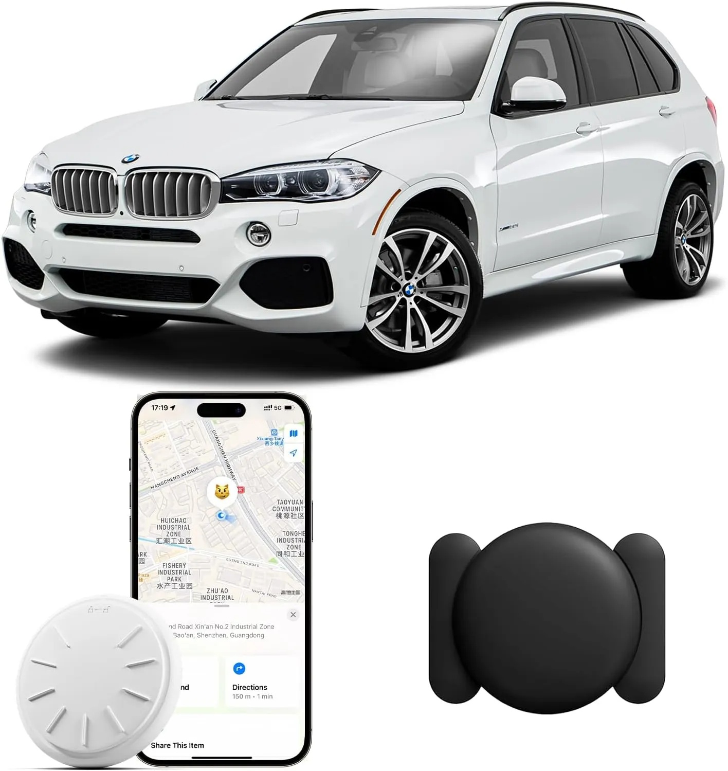 Hidden GPS Tracking Devices, 1PCS Real Time GPS Tracker for Vehicles Work with Find My (iOS Only), Car GPS Tracker with Magnetic Case, No Monthly Fee, No SIM Card Required, Black