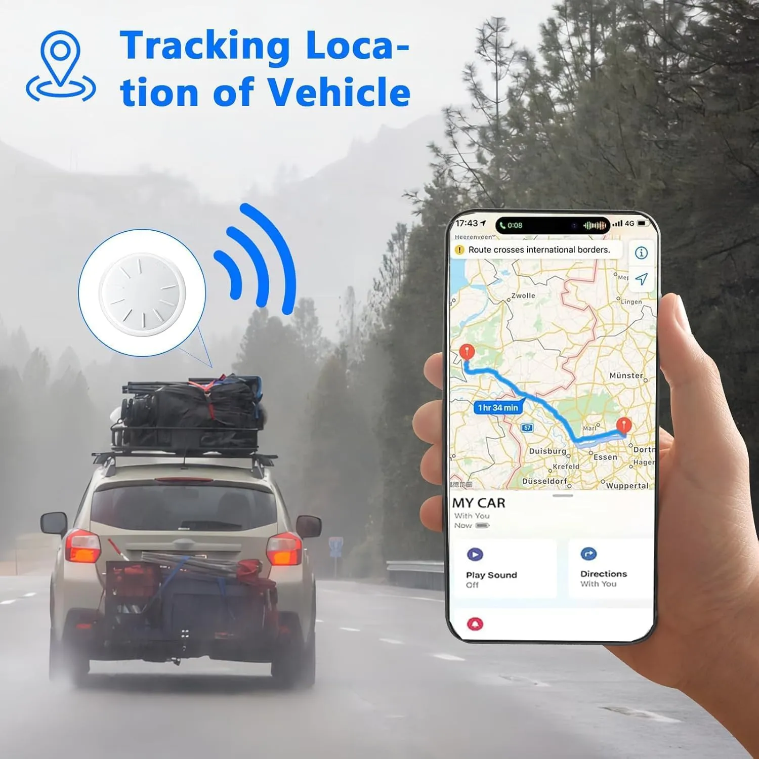 Hidden GPS Tracking Devices, 1PCS Real Time GPS Tracker for Vehicles Work with Find My (iOS Only), Car GPS Tracker with Magnetic Case, No Monthly Fee, No SIM Card Required, Black