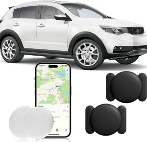 Hidden GPS Tracking Devices for Cars, 2PCS Real Time GPS Tracker Work with Find My (iOS Only), Hidden Car GPS Tracker with Magnetic Case, No Monthly Fee, Waterproof, Black