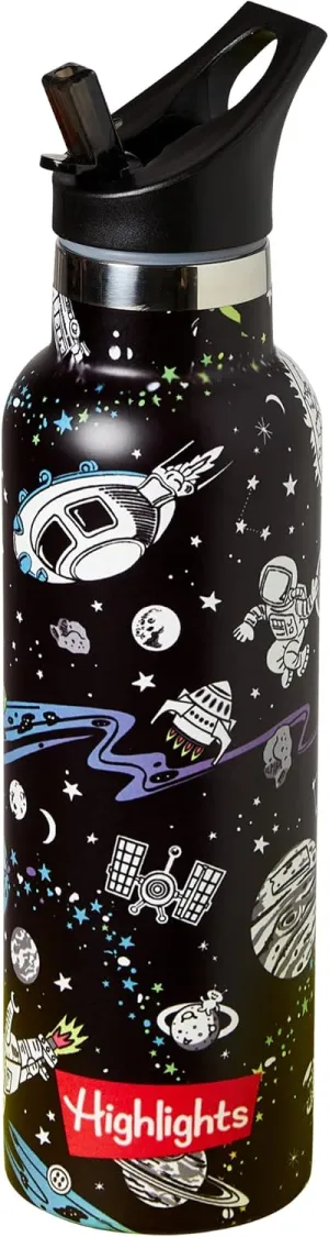 Highlights Insulated Water Bottle for Kids, 20-Ounce Stainless Steel Water Bottles for Boys and Girls, Double Wall Vacuum Insulated, Kids Water Bottle for School (Space - Black)