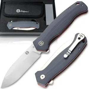 Holtzman's Gorilla Survival Wild Trail Folding Knife with G10 Tactical Handle and D2 Steel Blade, Gift Box Set (Silver Red) - Ideal for Everyday Carry