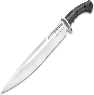 Honshu Boshin Toothpick Knife With Sheath - 7Cr13 Stainless Steel Blade, Contoured TPR Handle, Lanyard Hole - Length 18 3/4"
