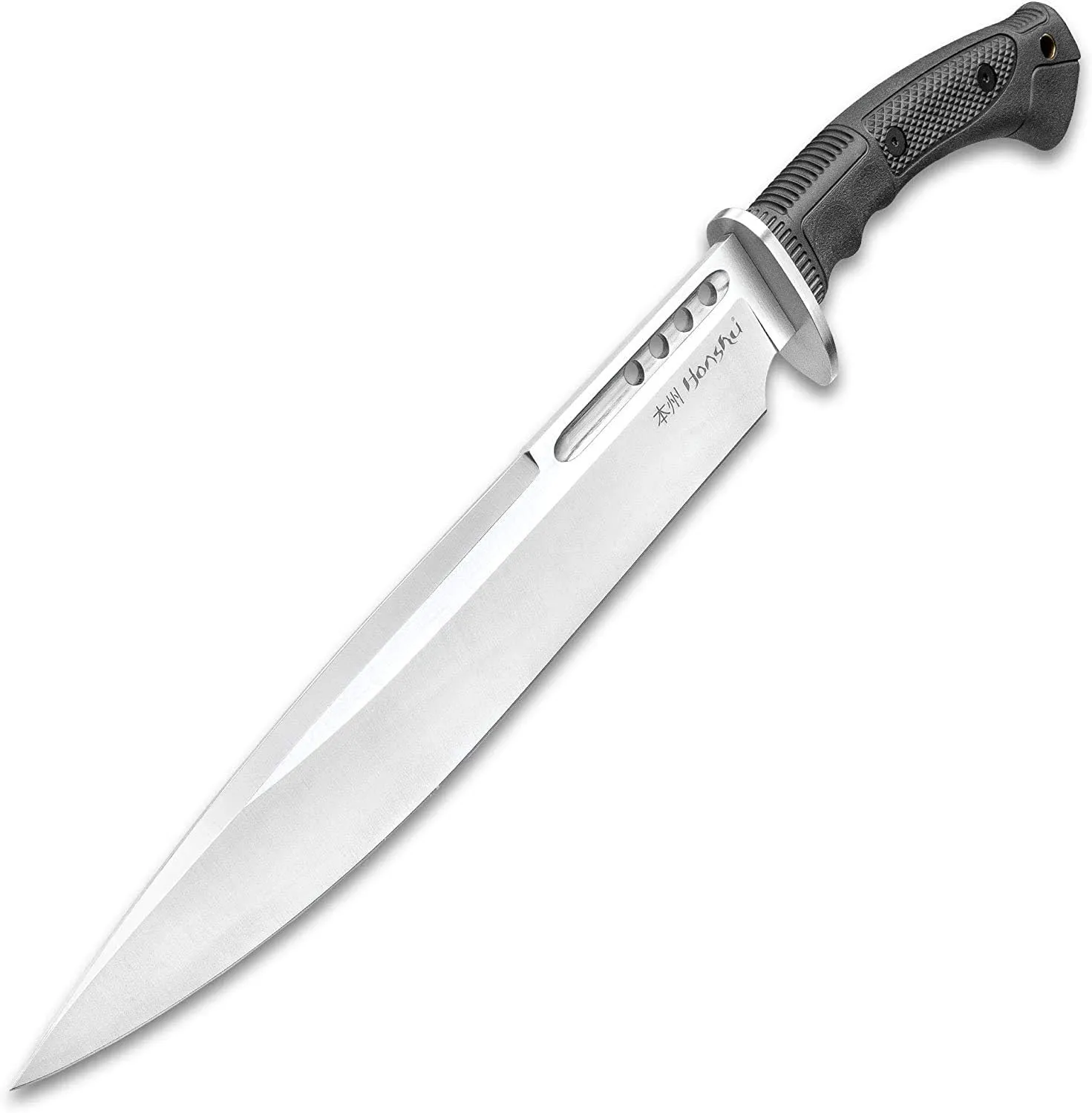 Honshu Boshin Toothpick Knife With Sheath - 7Cr13 Stainless Steel Blade, Contoured TPR Handle, Lanyard Hole - Length 18 3/4"