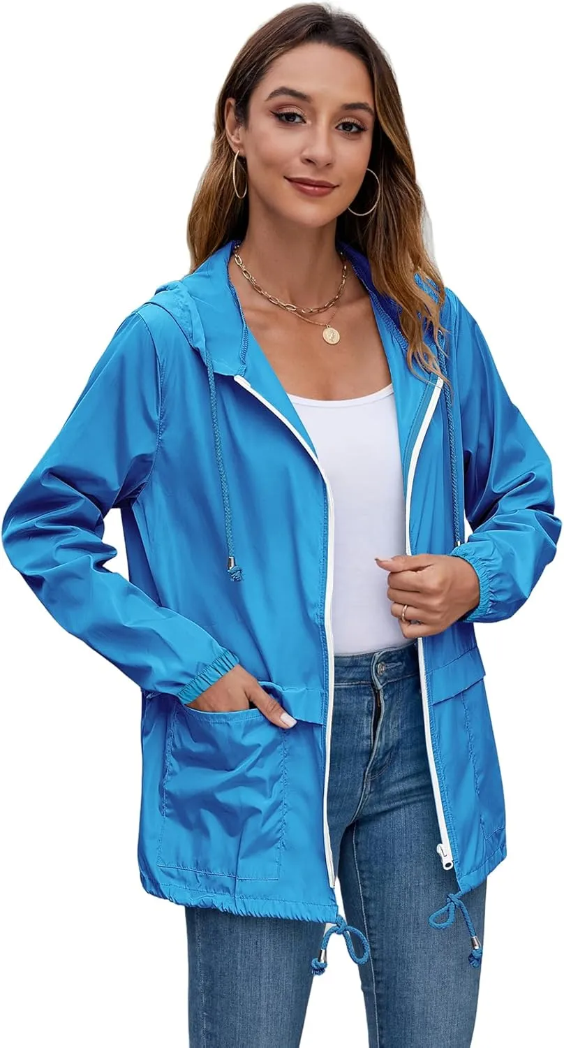 Hount Women's Lightweight Hooded Raincoat Waterproof Packable Active Outdoor Rain Jacket (S-3XL)
