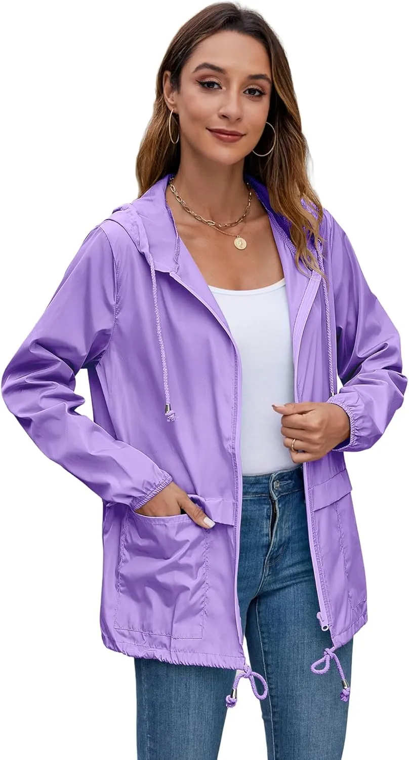 Hount Women's Lightweight Hooded Raincoat Waterproof Packable Active Outdoor Rain Jacket (S-3XL)