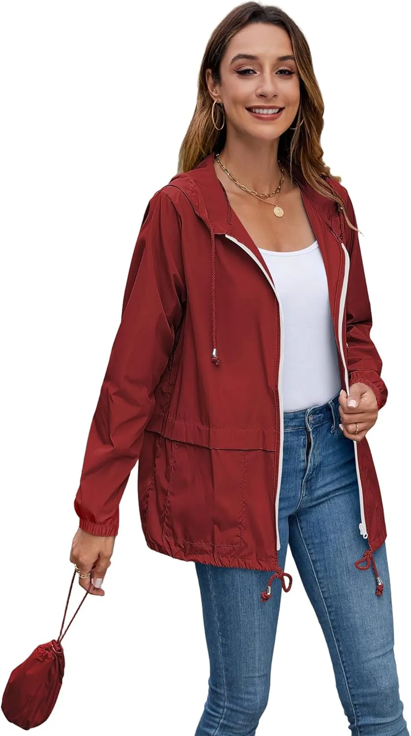 Hount Women's Lightweight Hooded Raincoat Waterproof Packable Active Outdoor Rain Jacket (S-3XL)