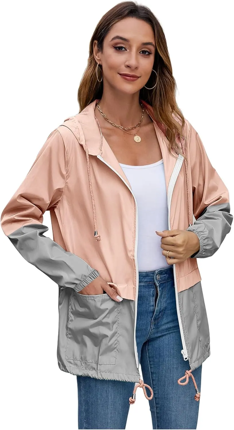 Hount Women's Lightweight Hooded Raincoat Waterproof Packable Active Outdoor Rain Jacket (S-3XL)