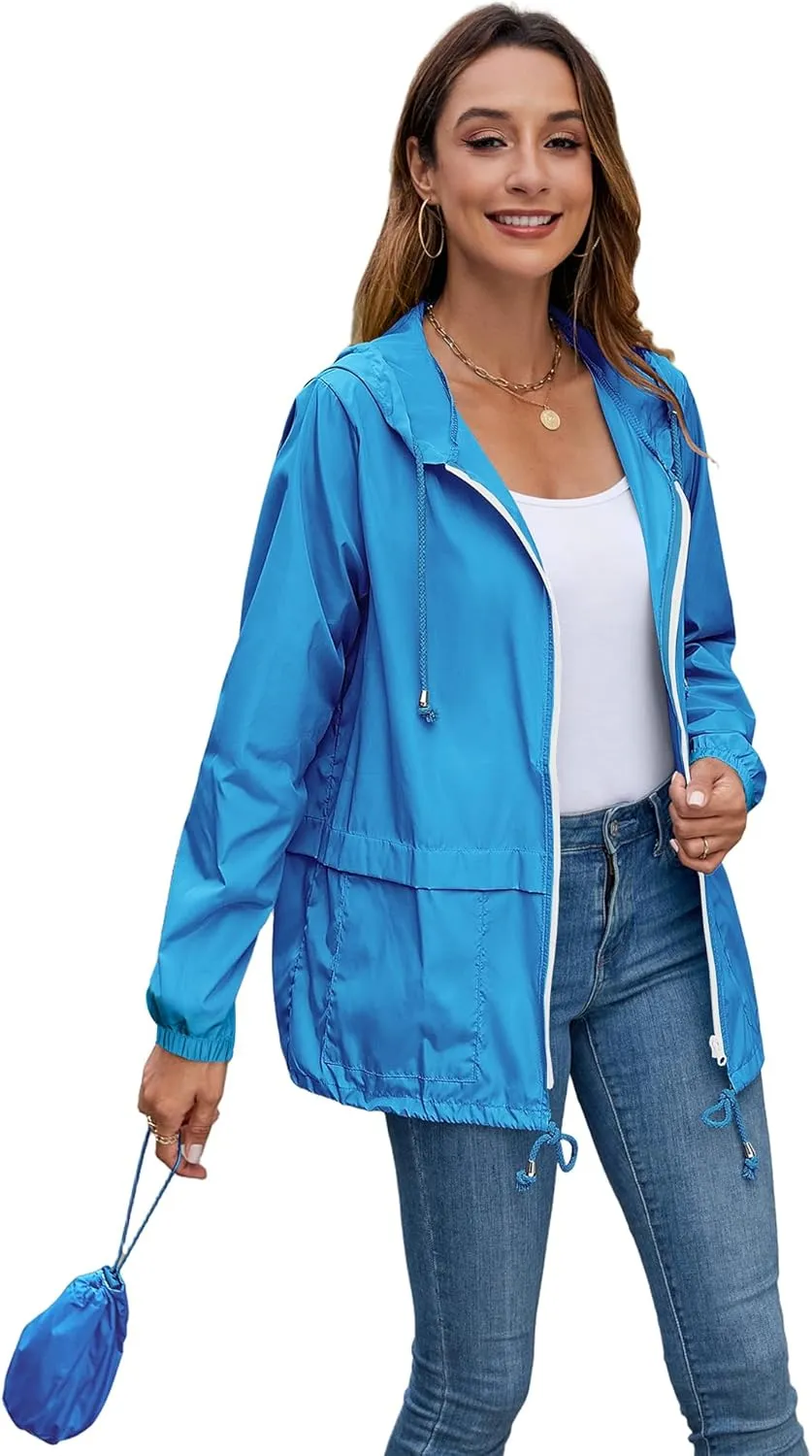 Hount Women's Lightweight Hooded Raincoat Waterproof Packable Active Outdoor Rain Jacket (S-3XL)