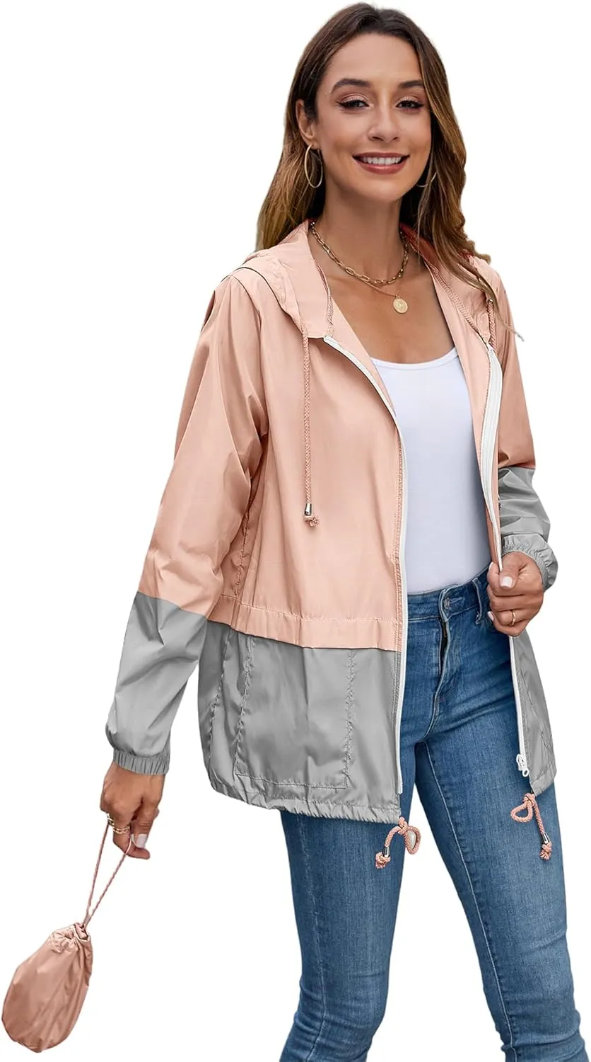Hount Women's Lightweight Hooded Raincoat Waterproof Packable Active Outdoor Rain Jacket (S-3XL)