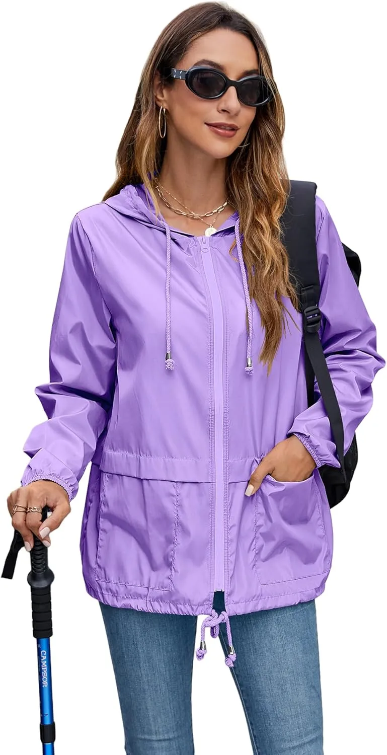 Hount Women's Lightweight Hooded Raincoat Waterproof Packable Active Outdoor Rain Jacket (S-3XL)