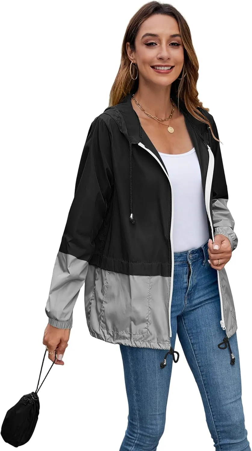 Hount Women's Lightweight Hooded Raincoat Waterproof Packable Active Outdoor Rain Jacket (S-3XL)