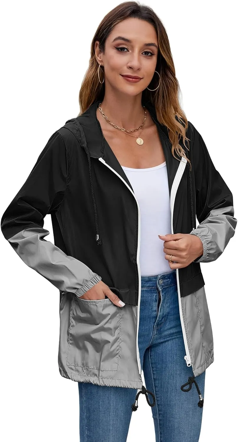 Hount Women's Lightweight Hooded Raincoat Waterproof Packable Active Outdoor Rain Jacket (S-3XL)
