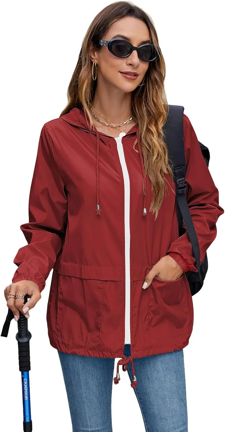 Hount Women's Lightweight Hooded Raincoat Waterproof Packable Active Outdoor Rain Jacket (S-3XL)