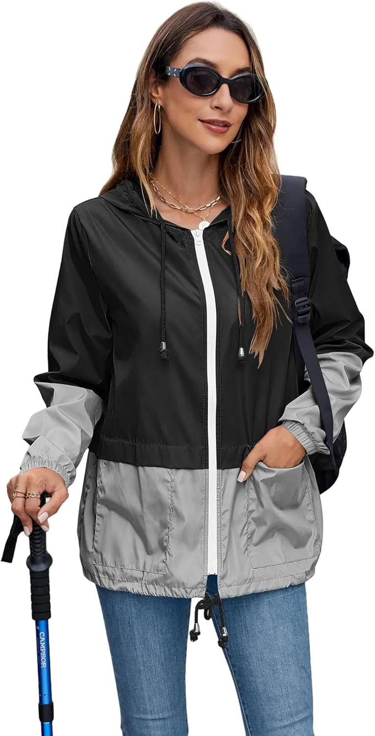 Hount Women's Lightweight Hooded Raincoat Waterproof Packable Active Outdoor Rain Jacket (S-3XL)