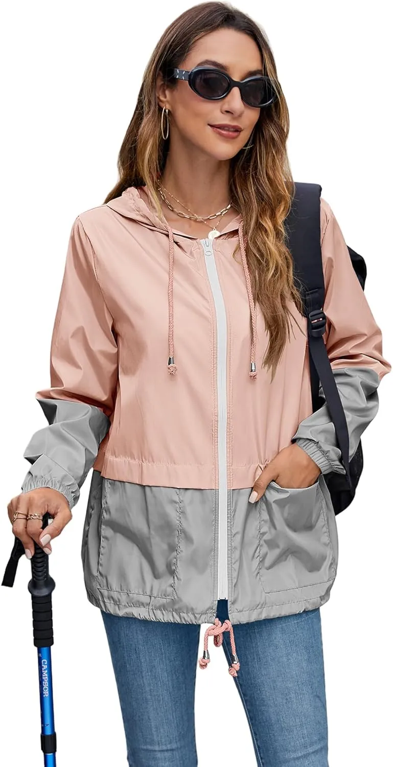 Hount Women's Lightweight Hooded Raincoat Waterproof Packable Active Outdoor Rain Jacket (S-3XL)