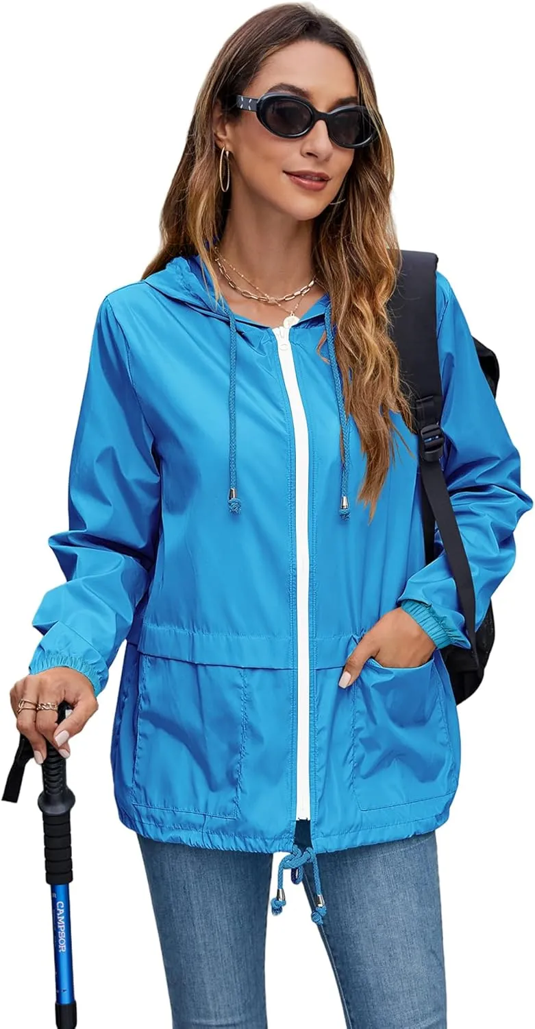 Hount Women's Lightweight Hooded Raincoat Waterproof Packable Active Outdoor Rain Jacket (S-3XL)