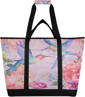 Hummingbirds Flowers Reusable Insulated Lunchbox Cooler Bag, Leakproof Kitchen Grocery Bag Collapsible Portable Cooler Tote Bag for Picnic, Camping, Office, Travel
