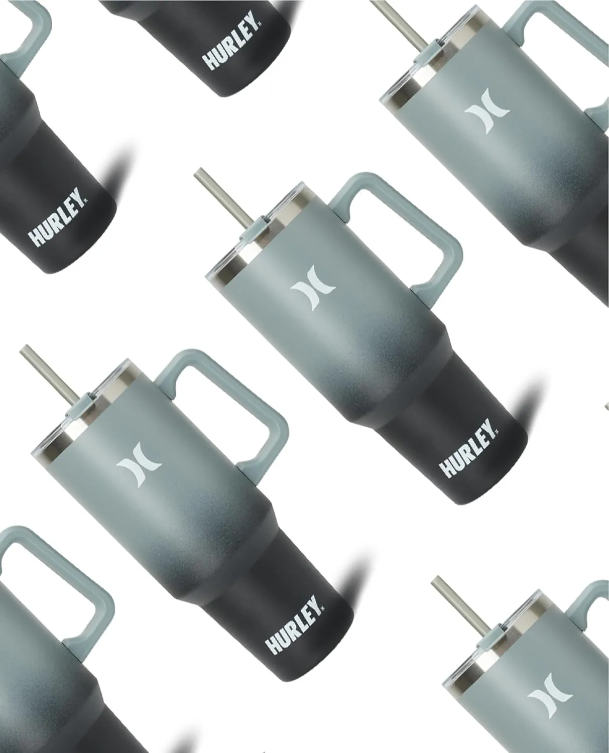 Hurley Tumbler Thermos - 40oz Double Wall Vacuum Insulated Travel Mug with Handle - BPA Free Stainless Steel Water Bottle - Leak Proof Hot and Cold Coffee Car Cup, Size 40 Ounces, Gradient Black/Grey