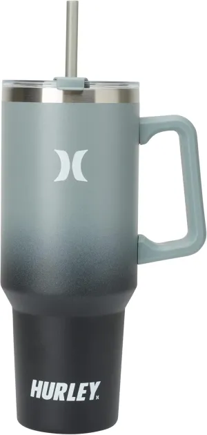 Hurley Tumbler Thermos - 40oz Double Wall Vacuum Insulated Travel Mug with Handle - BPA Free Stainless Steel Water Bottle - Leak Proof Hot and Cold Coffee Car Cup, Size 40 Ounces, Gradient Black/Grey