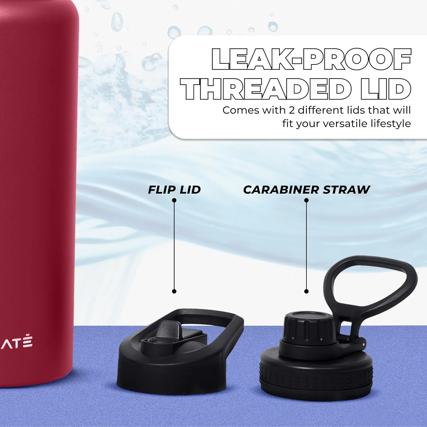 HYDRATE Water Bottle Insulated - Stainless Steel Water Bottles - Reusable Flask with Leak-Proof Design and Convenient Handle - Double Vacuum Insulated Water Bottle
