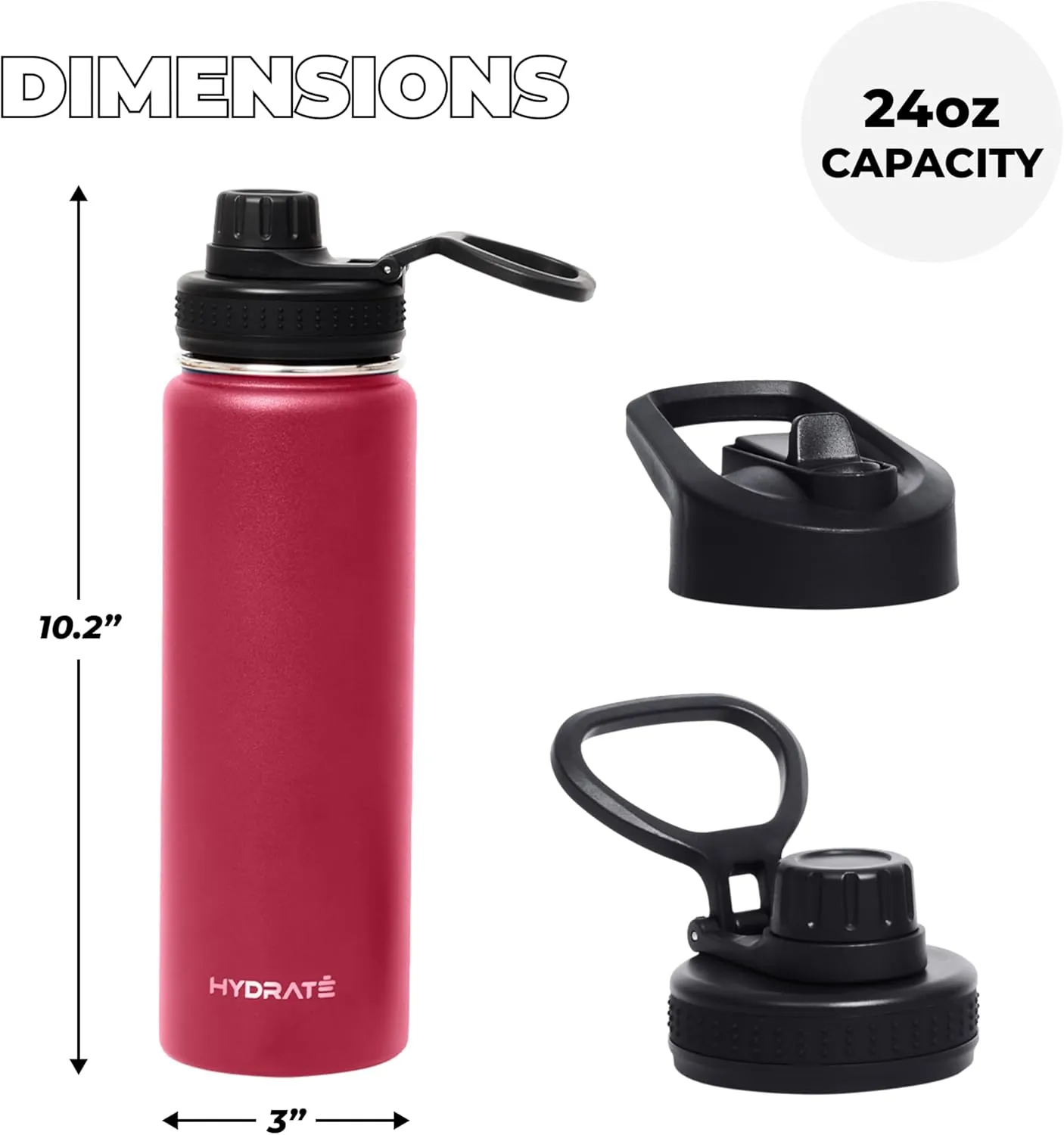 HYDRATE Water Bottle Insulated - Stainless Steel Water Bottles - Reusable Flask with Leak-Proof Design and Convenient Handle - Double Vacuum Insulated Water Bottle