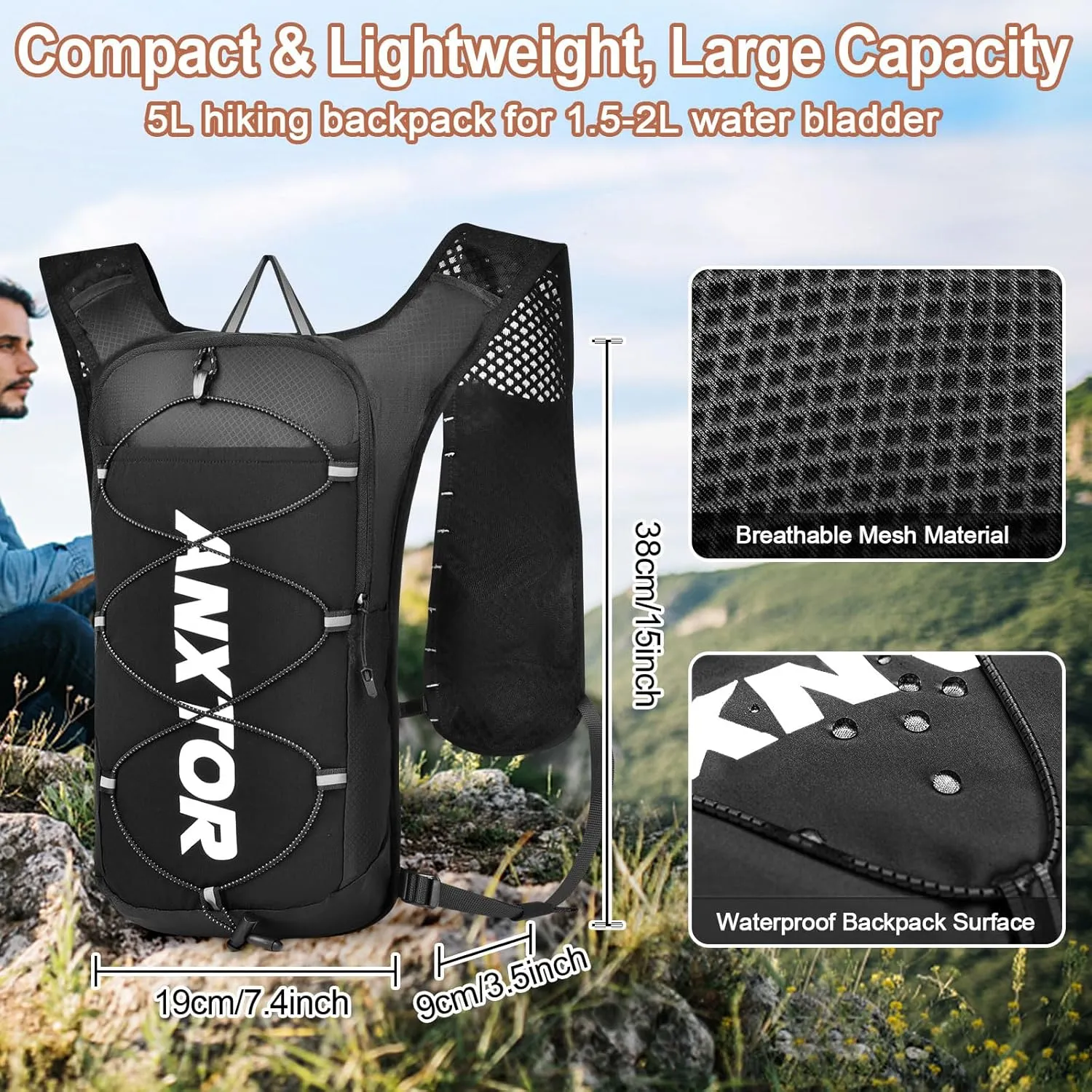 Hydration Pack Backpack,Hiking Backpack with 2L Water Bladder Lightweight Running Hydration Vest for Men Women Hiking Cycling Climbing Camping