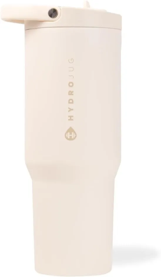 HydroJug Sport - Stainless Steel Tumbler with Straw, Vacuum Insulated, 32oz Leakproof Water Bottle, Ergonomic Design, Reusable, Dishwasher Safe, Rubber Base, Durable for Gym or Outdoors, Cream