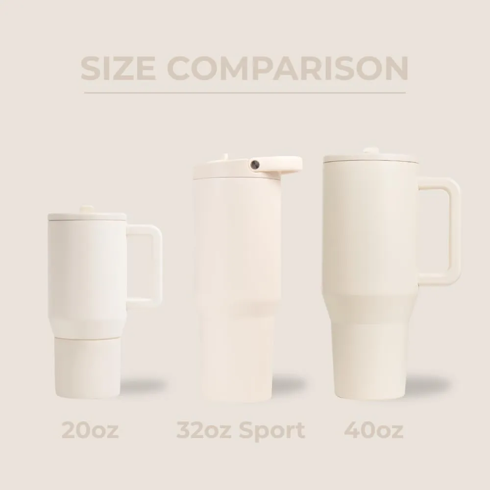 HydroJug Sport - Stainless Steel Tumbler with Straw, Vacuum Insulated, 32oz Leakproof Water Bottle, Ergonomic Design, Reusable, Dishwasher Safe, Rubber Base, Durable for Gym or Outdoors, Cream