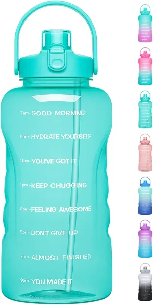 HydroPal 1 Gallon Water Bottles with Straw, 128 oz / 3.8L Water Bottle BPA Free Innovative 2-IN-1 Lid Gym Bottle with Times to Drink Motivational, Large for Sports Fitness Camping Water Jug One Gallon