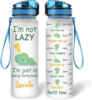 Hyturtle Personalized Dinosaur Lovers 32 Oz 1Liter Motivational Water Bottle, I'm Not Lazy Customized Name Water Bottle With Time Marker, Dino Bottle Gifts For Women Girl Kid On Birthday, Christmas