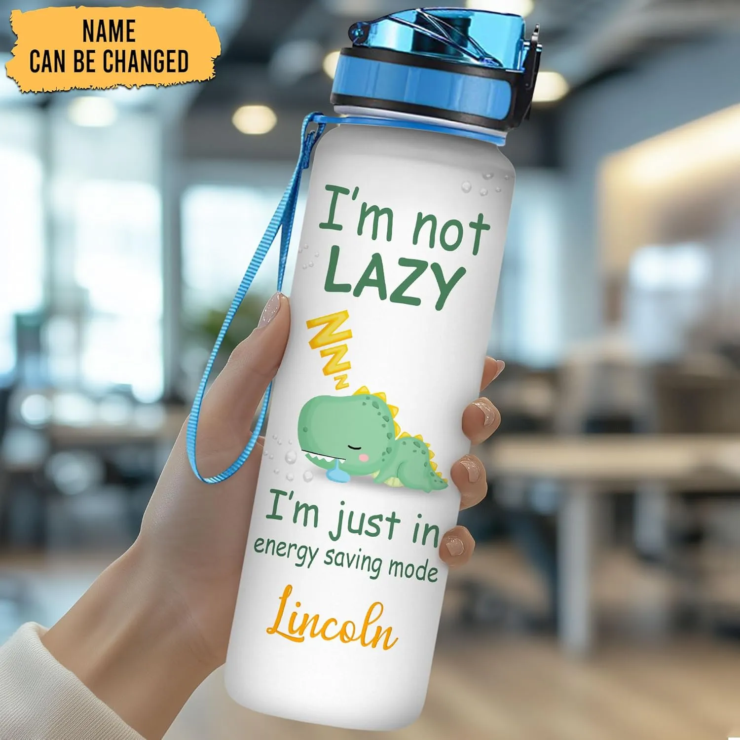 Hyturtle Personalized Dinosaur Lovers 32 Oz 1Liter Motivational Water Bottle, I'm Not Lazy Customized Name Water Bottle With Time Marker, Dino Bottle Gifts For Women Girl Kid On Birthday, Christmas