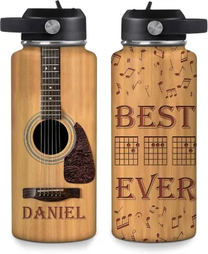 Hyturtle Personalized Guitar Water Bottle - Insulated Stainless Steel Bottle with Leak-Proof Lid 18oz 32oz - Music Lover Gift for Women Men Guitar Lovers - Acoustic & Electric Guitar Gift for Birthday