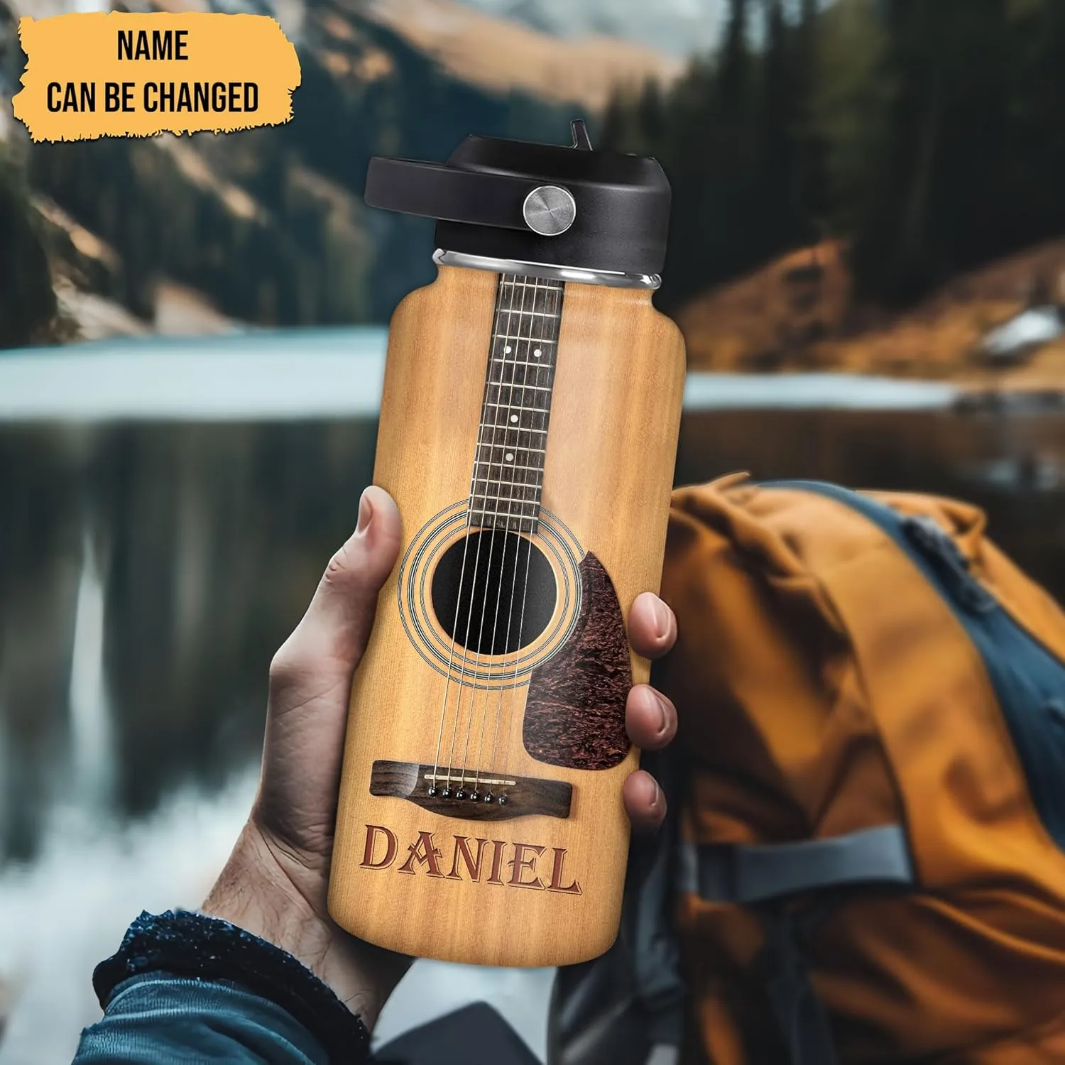 Hyturtle Personalized Guitar Water Bottle - Insulated Stainless Steel Bottle with Leak-Proof Lid 18oz 32oz - Music Lover Gift for Women Men Guitar Lovers - Acoustic & Electric Guitar Gift for Birthday
