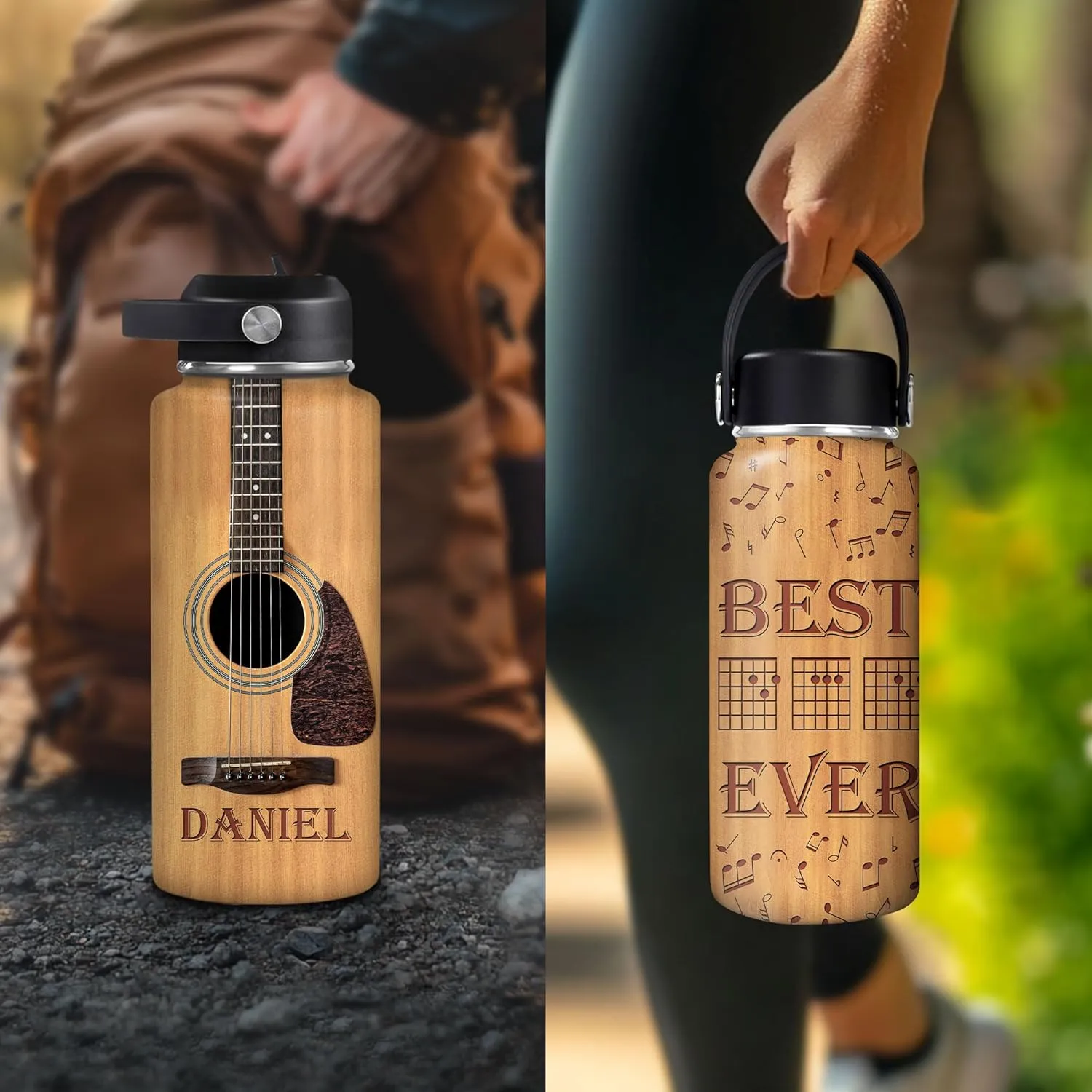 Hyturtle Personalized Guitar Water Bottle - Insulated Stainless Steel Bottle with Leak-Proof Lid 18oz 32oz - Music Lover Gift for Women Men Guitar Lovers - Acoustic & Electric Guitar Gift for Birthday