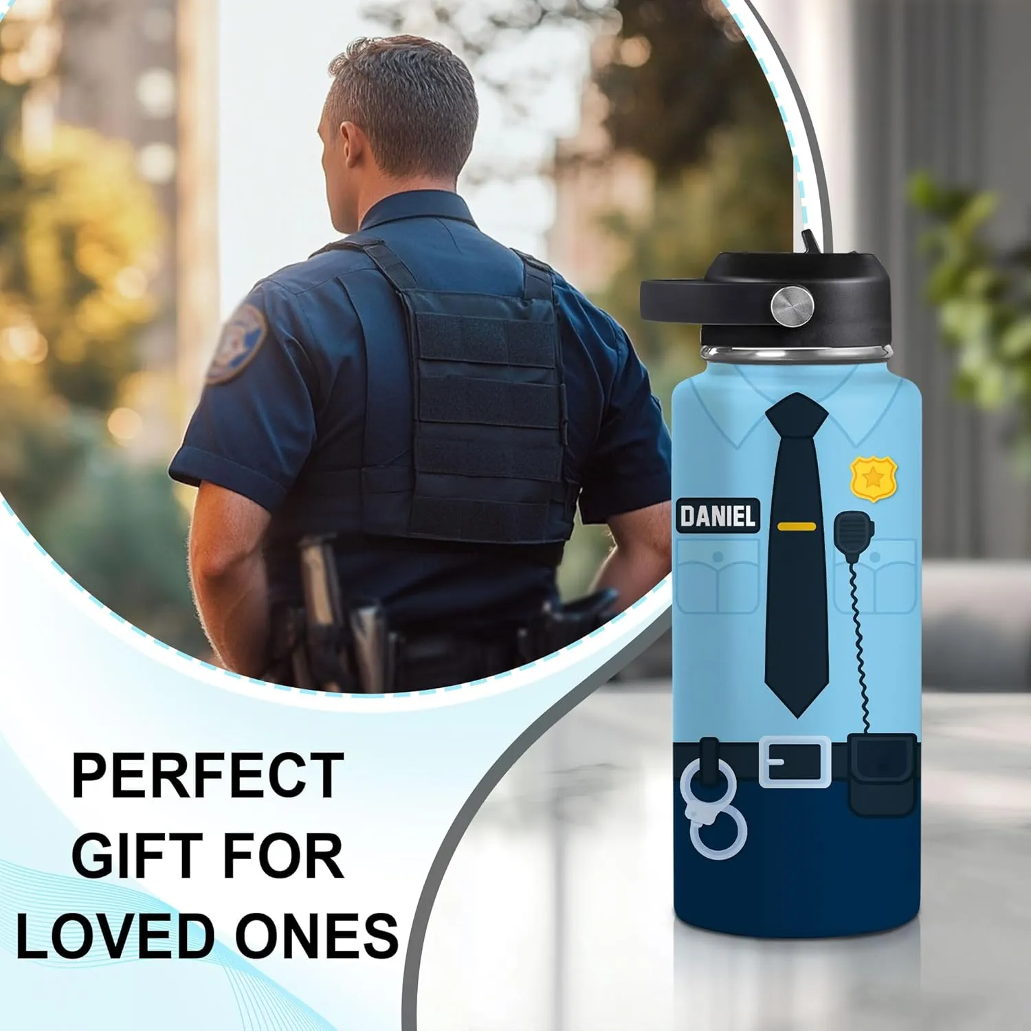 Hyturtle Personalized Police Stainless Steel Water Bottle (Police 14)